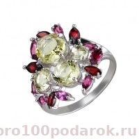 Серебряное кольцо с гранатом и родолитом