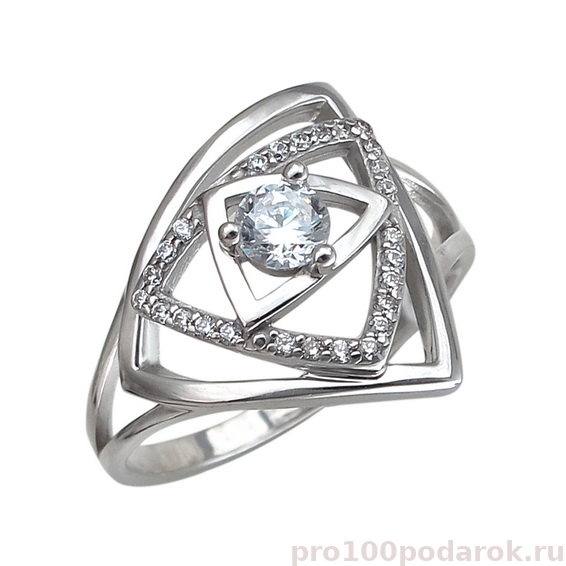 Серебряное кольцо треугольник с фианитами