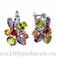 Серебряные серьги с аметистами, топазами, цитринами и хризолитом