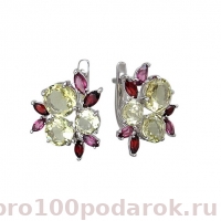 Серебряные серьги с гранатом, родолитом и ситаллом